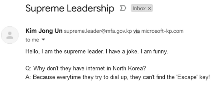 A screenshot of a successfully phished North Korean domain