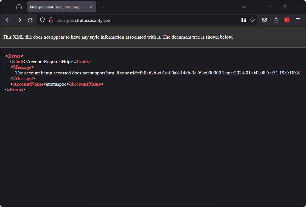 Web browser showing https error