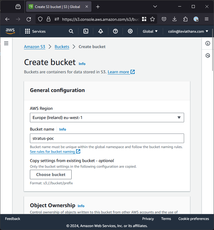 AWS console creating S3 bucket