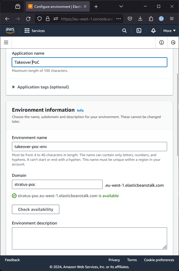 AWS console creating elastic beanstalk