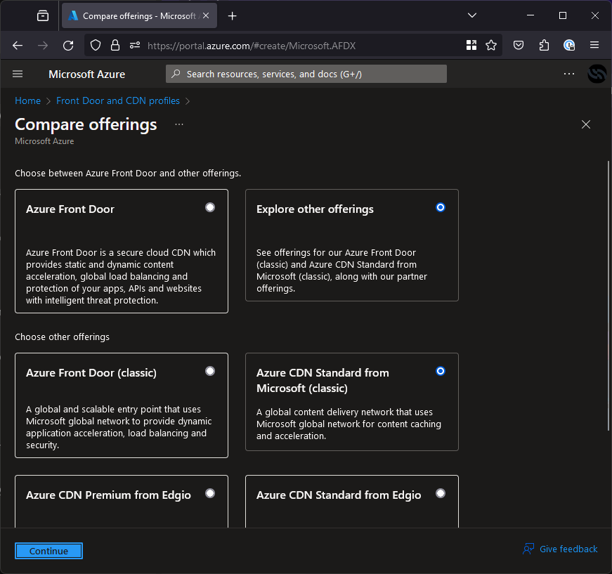 azure showing cdn config
