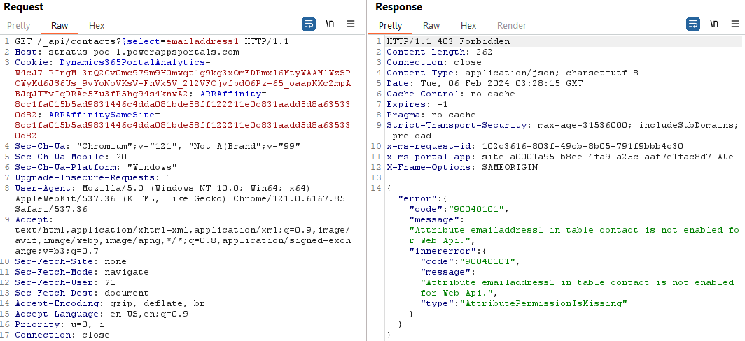 Screenshot of patched response