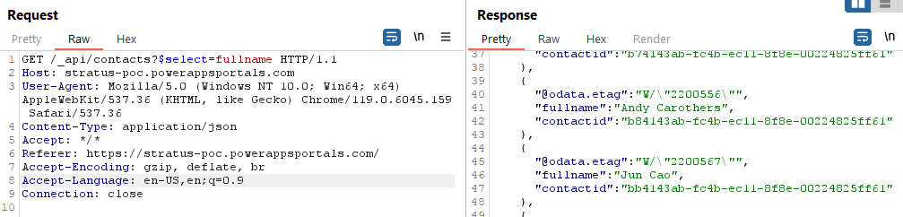 Screenshot of expected response
